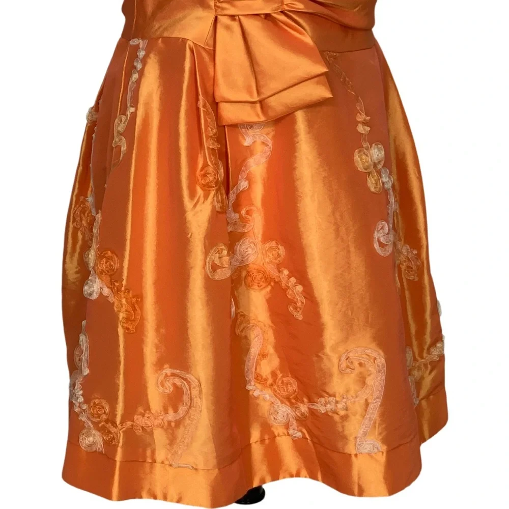 Vintage 80’s Orange Strapless Party Dress Size 14 Large Bow Floral Accent - Picture 4 of 11